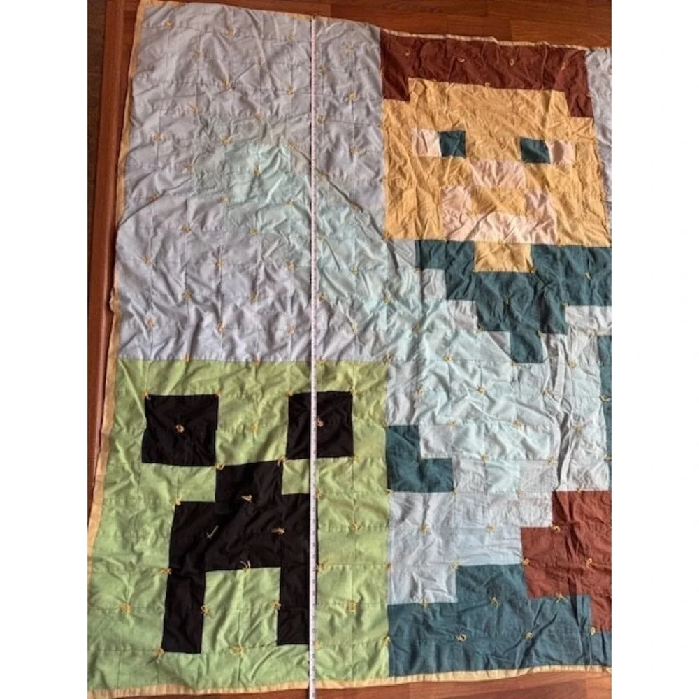 Mine Craft Steve Sword Creeper Knotted Throw Quilt Custom 58